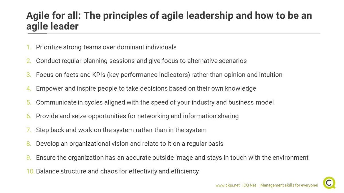 CQ_Net's tweet image. Agility means constantly pausing, re-assessing the situation, and adapting to it. In times as the ones now, agile leadership skills are crucial. We have compiled the most important practical information on agility and how to implement it here: buff.ly/2UO965u