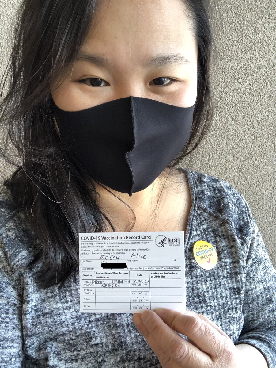 AliceLiuMcCoy's tweet photo. Y’all, I done did the thing today. Tears of joy and relief. #covidvaccine https://t.co/bXbYaVzeYU
