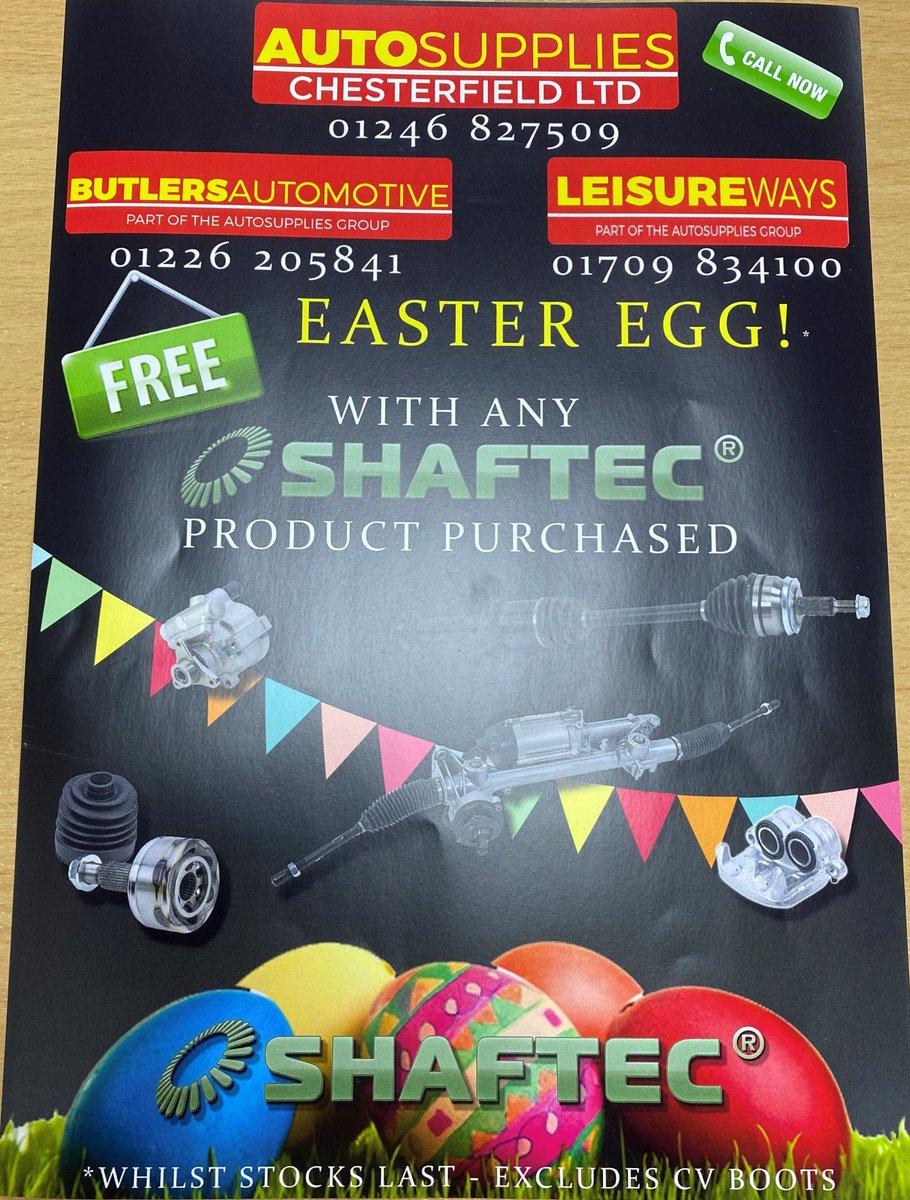ButlersAuto's tweet image. FREE Easter Egg with any Shaftec product purchased. Terms and conditions apply. Available only while stocks last.