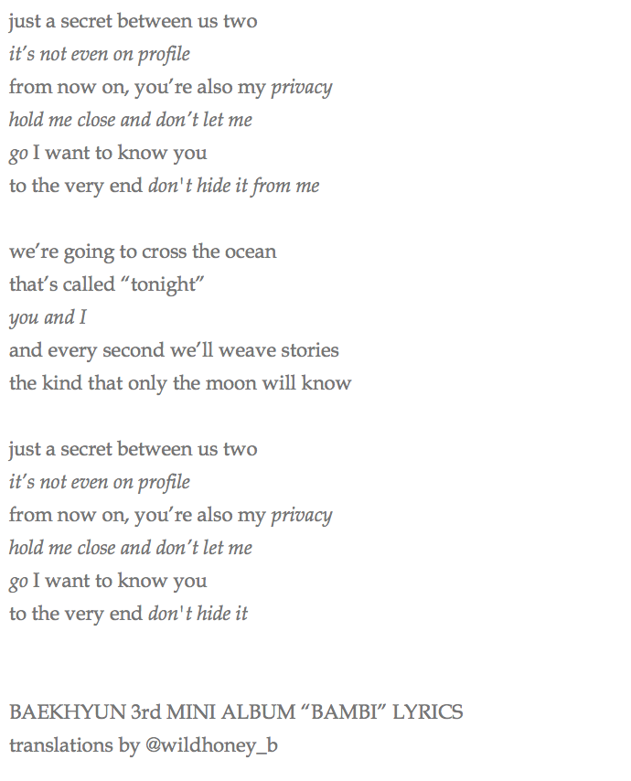 wildhoney_b's tweet photo. [ENG TRANS]
#BAEKHYUN "Privacy" LYRICS

* feel free to take out &amp; use with credits! will also share in pdf form when the whole album is done 🥰 https://t.co/T42xPRI737