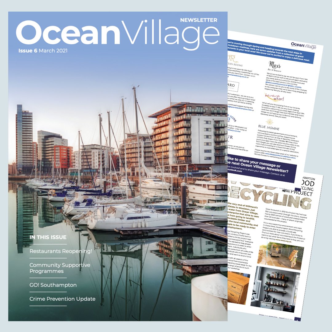 HuntersSoton's tweet photo. It's back! The March edition of the Ocean Village Newsletter is here &amp; ready for you. From Go Southampton on the gorgeous benches popping up around Southampton, learn about 2 great community support programs and much more.

Read it here - https://t.co/BnPXd6pHy7 

#oceanvillageuk https://t.co/0SK5Cr2704