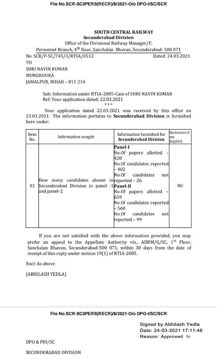 scrrailway's tweet photo. Is there anyone who can listen and take necessary action regarding CEN 01 2018 alp &amp; technician recruitment. Every board is releasing Replacement panel but SCR  is not doing anything even though large number of non reported data came from rti @drmsecunderabad @EcorPersonnel https://t.co/DvfvsBZvei