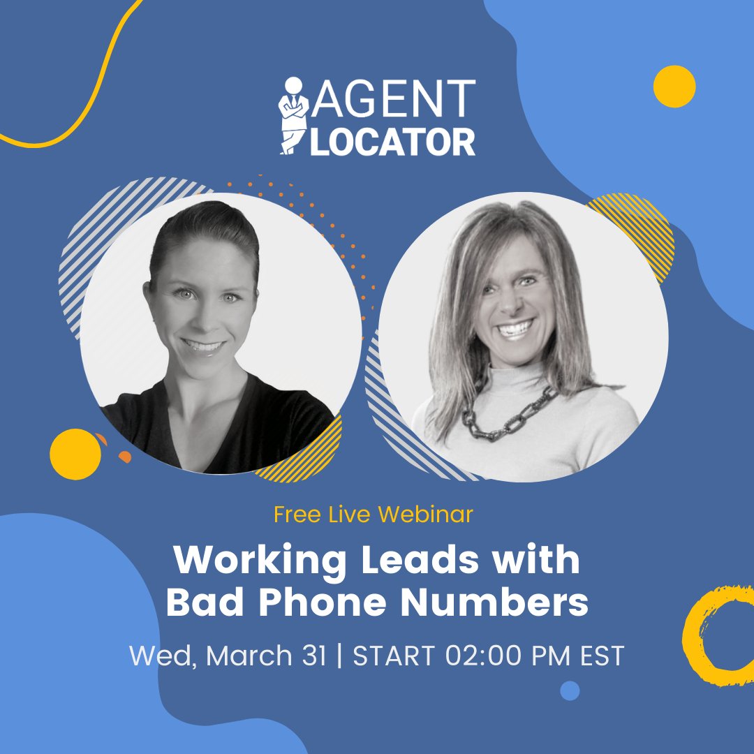 AgentLocator's tweet image. Working Leads with Bad Phone Numbers makes you feel frustrated? 
Join us on the webinar where we'll be will be sharing insight and follow-up tactics on how to turn bad numbers into viable leads!

Register here for the webinar on March 31st at 2 PM EST 👇
us02web.zoom.us/webinar/regist…