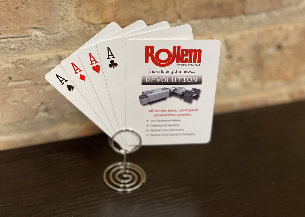 TeamConcept's tweet photo. We hope your Tuesday morning is coming up all Aces! Creating custom playing cards for leading brands is one of many unique printing programs we can complete on site with our TEAM.
Thanks to our partners at @rollemintl for their great die cutting equipment.
#TEAM #TEAMknowhow https://t.co/yWxFIVM78o