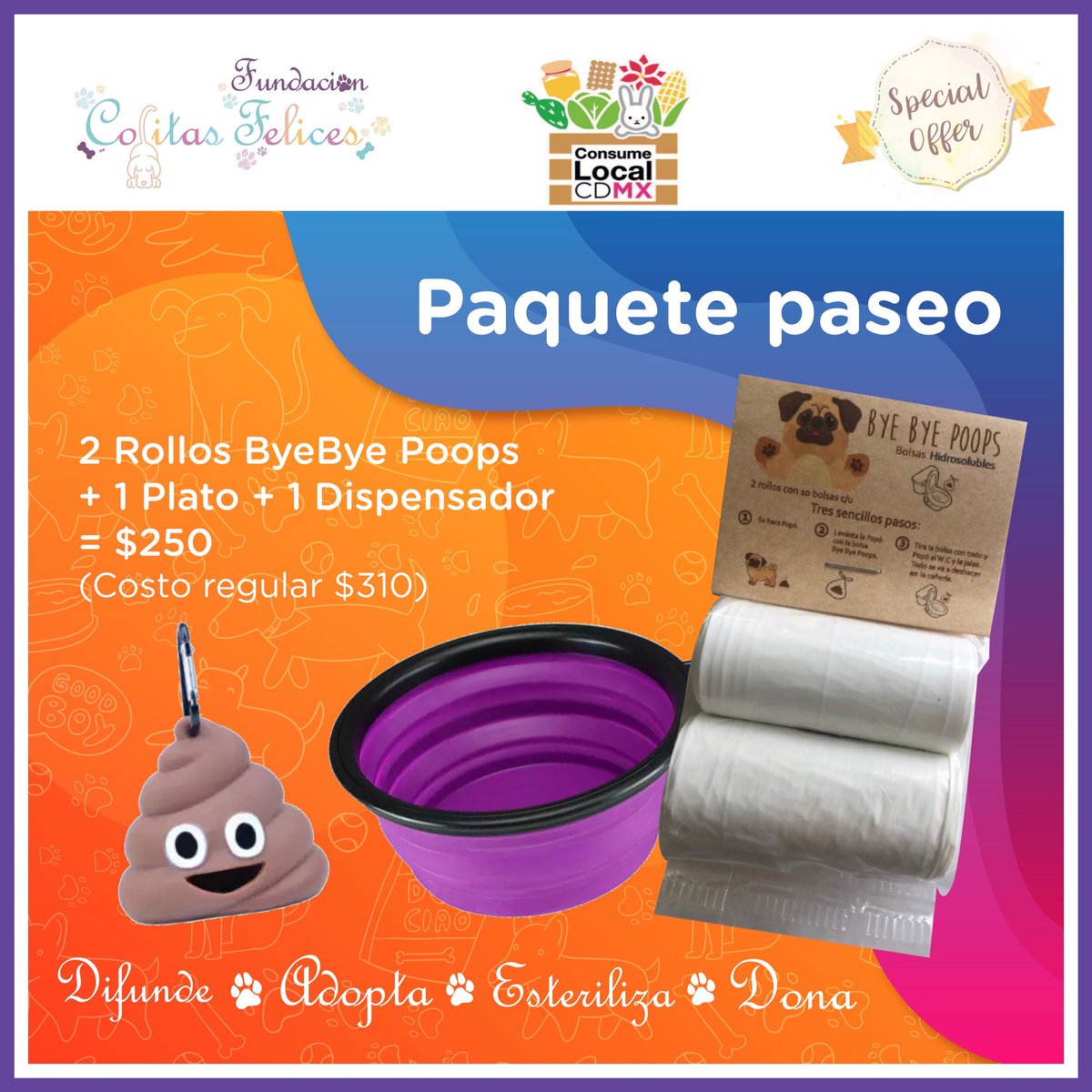 FCF_mx's tweet photo. 📣AMONOOOS DE PASEO📣
Nada que se te olvida recoger las 💩 de tu 🐶 #ByebyePoops únicas bolsas hidrosolubles 💦 las desechas en el 🚽 y ayudas a reducir el impacto ambiental ♻️
Y si a la bendi 🐩 le da sed tenemos platitos plegables ultra ligeros que puedes llevar en la correa https://t.co/JDe3G0bBul
