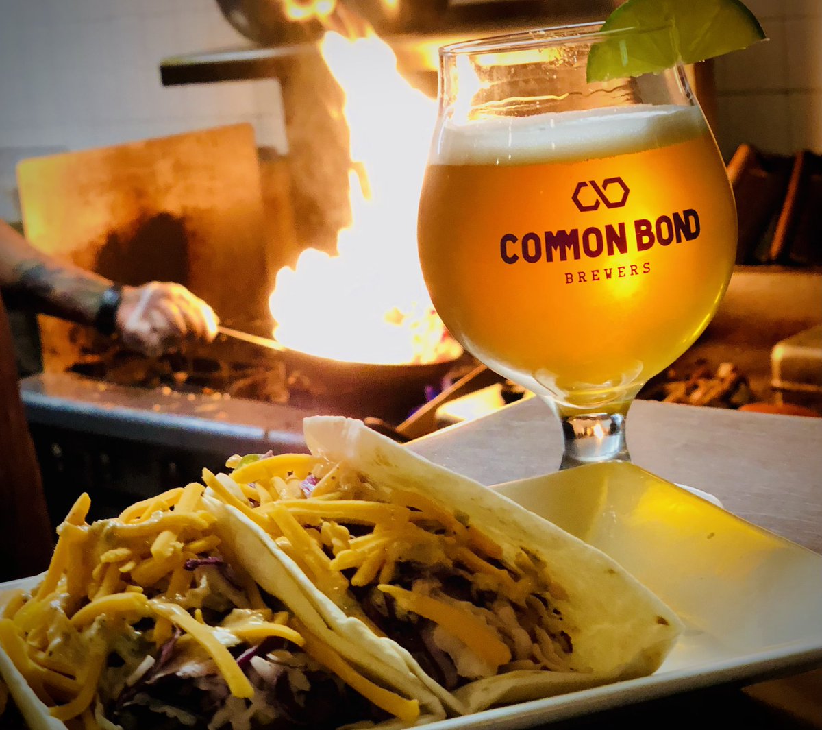 We’re 🔥”Fired Up”🔥for C&amp;C Pop-Up Kitchen to be downtown at the CBB taproom. Starting at 3pm choose shrimp tacos, cowboy sliders, and/or Ahi tuna nachos to pair with your favorite Common Bond beer. #commonbondbeer #drinklocal #EatLocal #beerandfood #CraftBeer