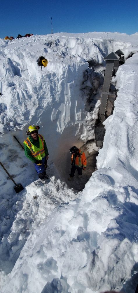 CoastGuardCAN's tweet photo. News from #BritishColumbia: When our Engineering &amp; Informatics and Maritime &amp; Civil Infrastructure crews flew out to fix the VHF(Very High Frequency) service on Maitland Island in the central coast they were met with 6m of snow covering the remote site’s equipment. It's snow joke https://t.co/1bw2Qcy2KL