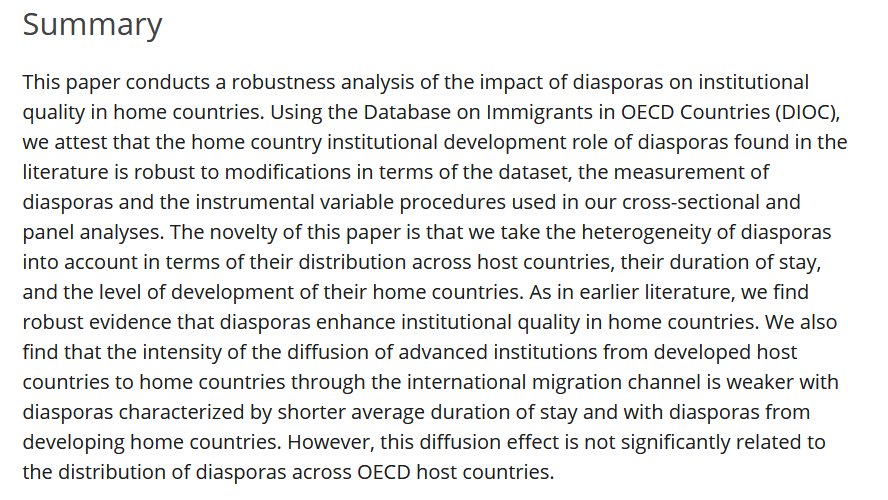 How Robust Is the #Evidence on the Impact of #Diasporas on Institutional Quality in Home Countries? 
#economics #politics <a href="/WileyEconomics/">Wiley Economics, Business, and Finance</a> #research
onlinelibrary.wiley.com/doi/10.1111/ky…