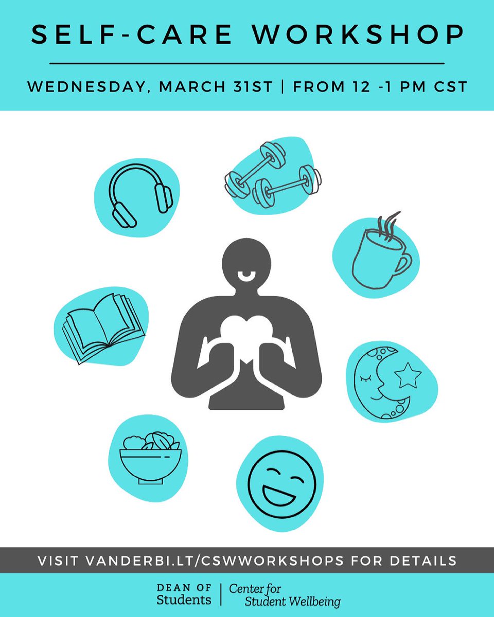 vandywellbeing's tweet photo. Self-care is an essential and powerful practice that optimizes our mental, physical, and emotional wellbeing.  In our workshop, we will discuss the power of self-care, its many forms, and work to put it into practice. Join at https://t.co/DpCeUZc4jW https://t.co/aqKPSvS5PA