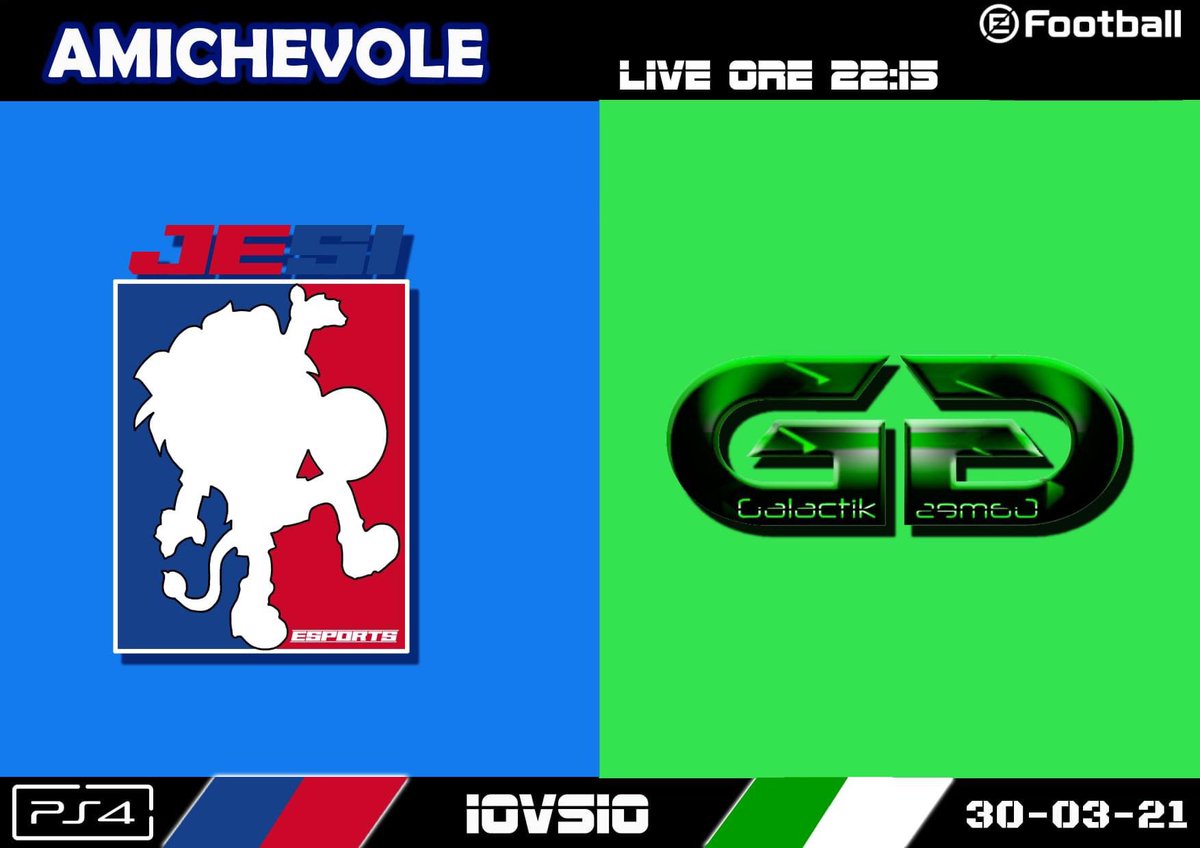 📆 FRIENDLY MATCH⚽️💪🦁

🆚 Galactik Games
🕥22:15 CET
🎥 Live on “Jesi Esports TV Channel”
youtube.com/channel/UCeJ98…

#officialpes #PlayStation 
#eSports #proclub #10vs10