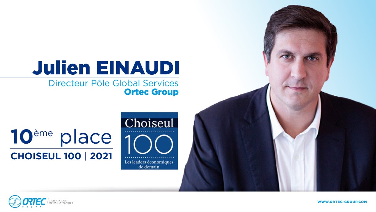 OrtecGroup's tweet photo. #Choiseul100 @JulienEinaudi, Directeur du Pôle Global Services @OrtecGroup, figure en 10è position dans le classement 2021 @instchoiseul. 
Pour les équipes Ortec, cette nomination constitue une reconnaissance de leur engagement au quotidien, au + près des attentes de nos clients. https://t.co/c7AgWuPXrc