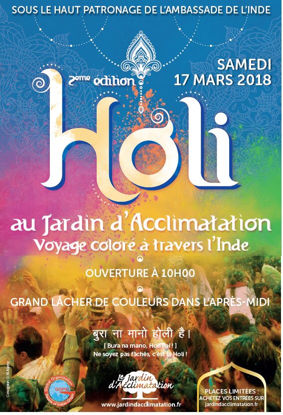 BMaharaja's tweet photo. Celebrating the Biggest Holi in Europe since 2017. 
Hoping to feel that Magic once again with @GopioParis, @Indian_Embassy &amp; the team of @JardindAcclim. 

#Holi2017 #Holi2018 #Holi2019 #Holi2020 #Holi2021 #COVID19 #Corona #BhajanByBegamBatool #BollywoodMaharaja #BassantGypsies https://t.co/t4ERxZ84rd