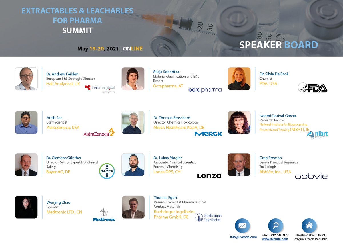 Uventia_CZ's tweet photo. The agenda for Extractables &amp; Leachables for Pharma ONLINE Summit was just launched! Get your copy with a super early bird offer here https://t.co/mVUz4PqQ1v

#ExtractablesAndLeachables #EandL #Extractables #Leachables #AnalyticalChemistry #AnalyticalDevelopment https://t.co/ohAfYb3GHj