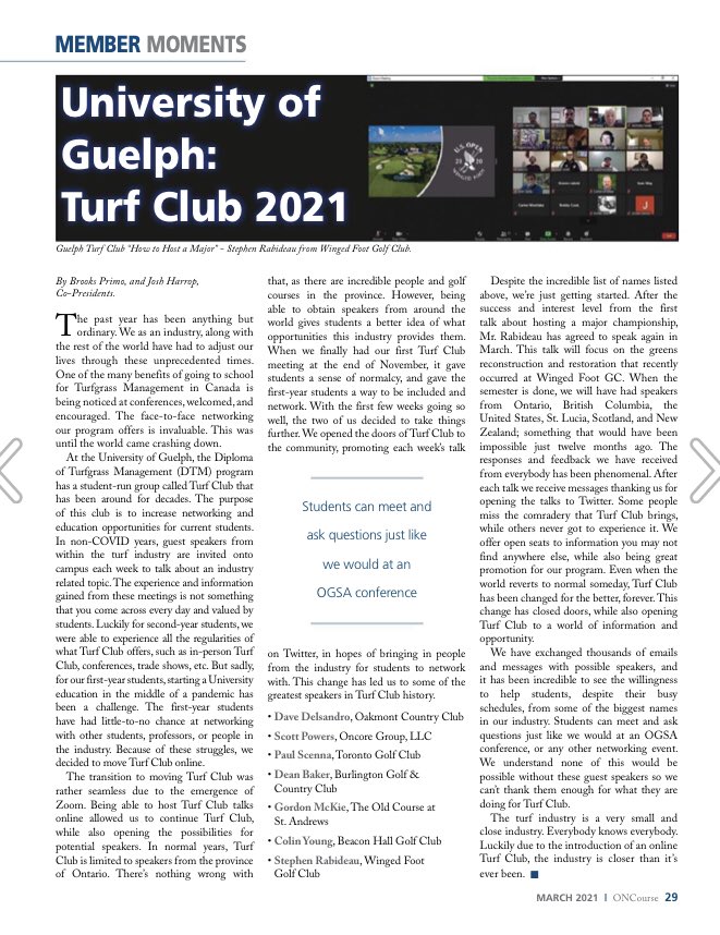 An article in this month’s <a href="/ONCourseOGSA/">ONCourse</a> written by Co-Presidents Brooks Primo (<a href="/BrooksPrimo/">Brooks Primo</a>) and Josh Harrop (<a href="/JoshuaHarrop94/">Harps</a>) detailing Turf Club’s move to an online format. Thanks to <a href="/OntarioGSA/">OGSA</a> for publishing it! 

You can read it here: 
issuu.com/blenheim/docs/…