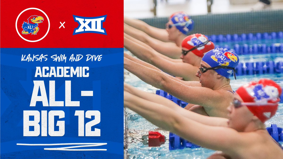 KUSwimDive's tweet photo. Congrats to our 1⃣8⃣ Academic All-@Big12Conference Team selections!!

More | https://t.co/xmxY3gTyPE https://t.co/h16YV9o7jX