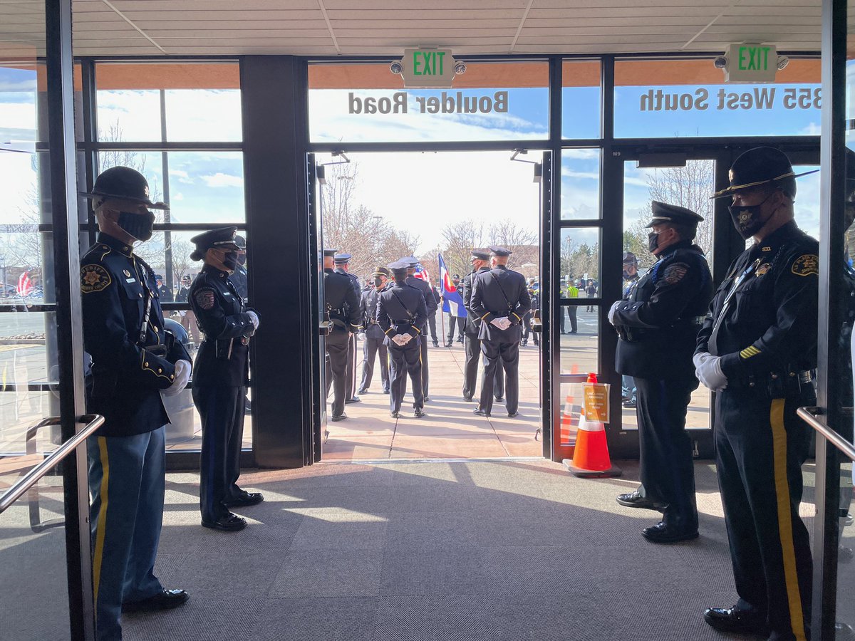 boulderpolice's tweet photo. Honor Guard lines the church awaiting Officer Talley’s arrival https://t.co/haYcOxJHaJ