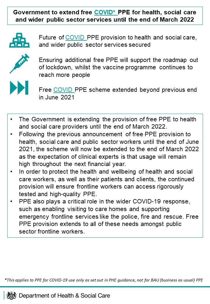 Vic Rayner On Twitter Great News Government Has Extended The Offer For Free Ppe To All Health And Care Settings Until March 2022 Very Reassuring To Have This Commitment At The
