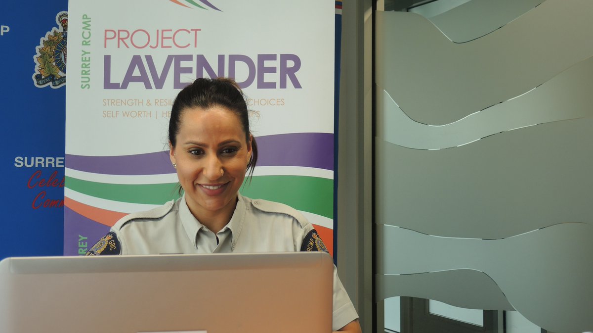 SurreyRCMP's tweet photo. Cst Sukh Chatta-Johal is one of our #ProjectLavender presenters โ this one hour virtual session was created in partnership with female students from @Surrey_Schools. Learn how to book one here -> https://t.co/OJ2x9NlYcW https://t.co/EhuRbu8DBV