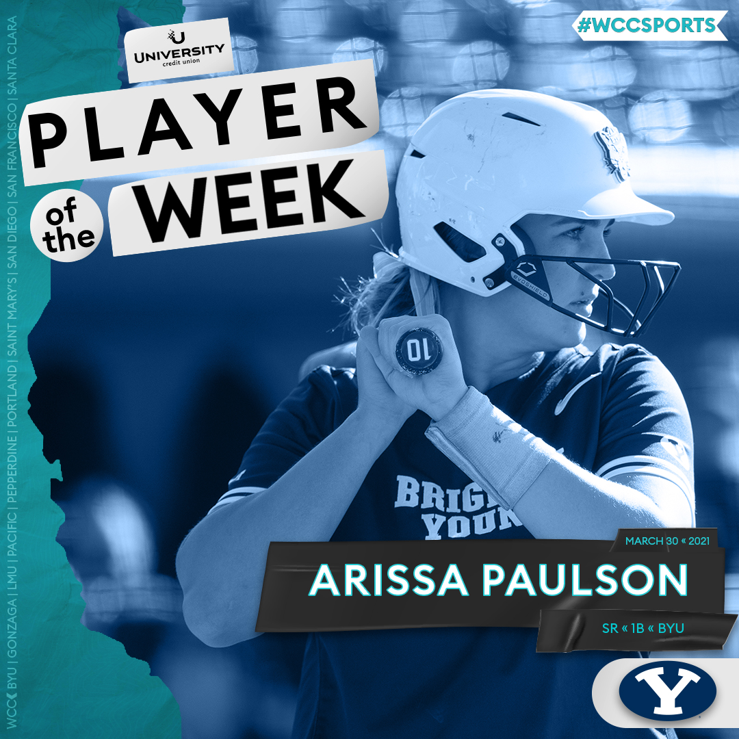 WCCsports's tweet photo. She does it all! Congrats to the @UCU_LA #WCCsports Softball Player AND Pitcher of the Week, @BYUsoftball's Arissa Paulson! 

🗒: https://t.co/fzf4Mq02pL https://t.co/43aPjB3J9t