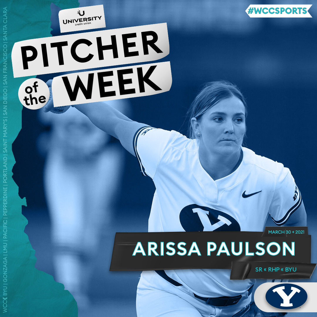 WCCsports's tweet photo. She does it all! Congrats to the @UCU_LA #WCCsports Softball Player AND Pitcher of the Week, @BYUsoftball's Arissa Paulson! 

🗒: https://t.co/fzf4Mq02pL https://t.co/43aPjB3J9t