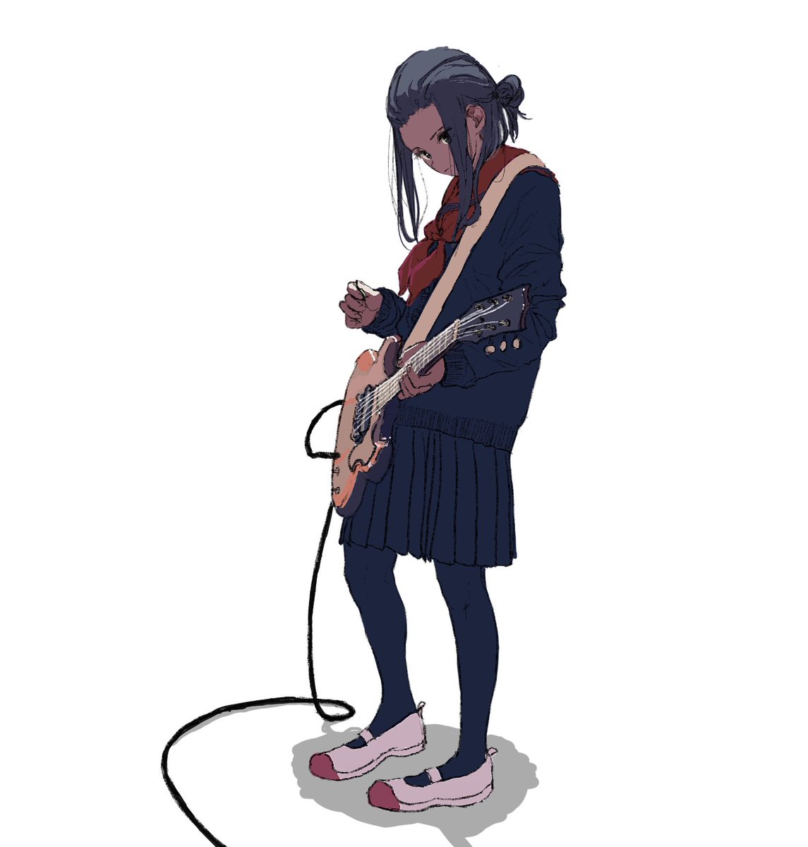 hirasawa yui 1girl sakuragaoka high school uniform winter uniform solo pantyhose guitar instrument  illustration images
