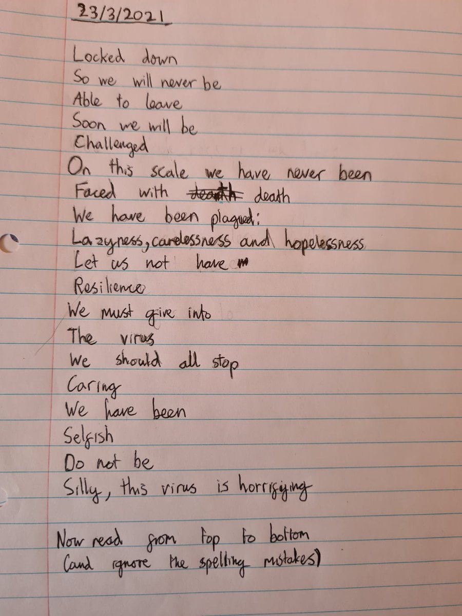 BVGS_English's tweet photo. Y9 used Brian Bilston's poem Refugees as inspiration for their own writing. Remember to read from top to bottom &amp; then in reverse. https://t.co/yeoEFQ2gRi