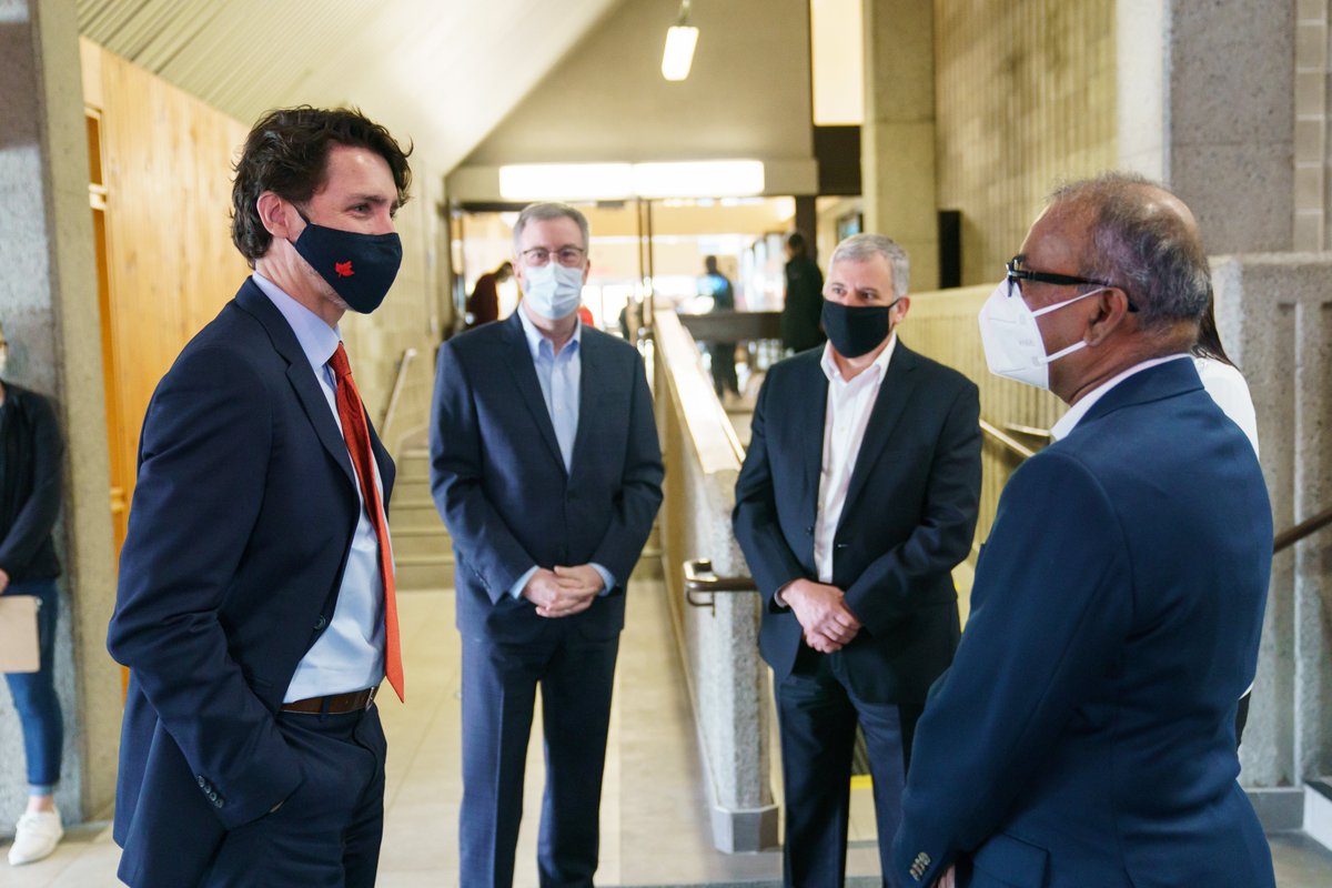 JimWatsonOttawa's tweet photo. This morning Prime Minister @JustinTrudeau, MP @AryaCanada and I visited the Nepean Sportsplex Community Vaccine Clinic to meet with residents who had just received their first dose of vaccine. 

A huge thank you to the staff at the clinic who are doing an incredible job! https://t.co/H0S6pGbmpx