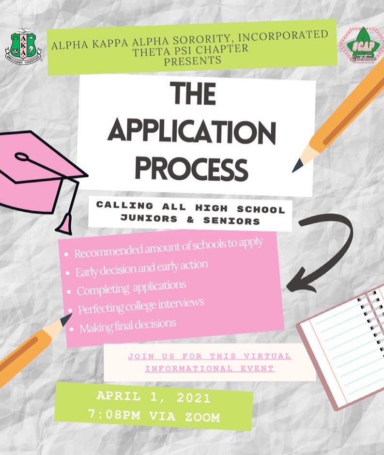 Calling all high school juniors &amp; seniors! 🗣 Please join us this Thursday, April 1st @ 7:08PM via Zoom for our event, “The Application Process”, where we will help students &amp; provide them with helpful tips for applying to any college! We hope to see you there! 💕💚