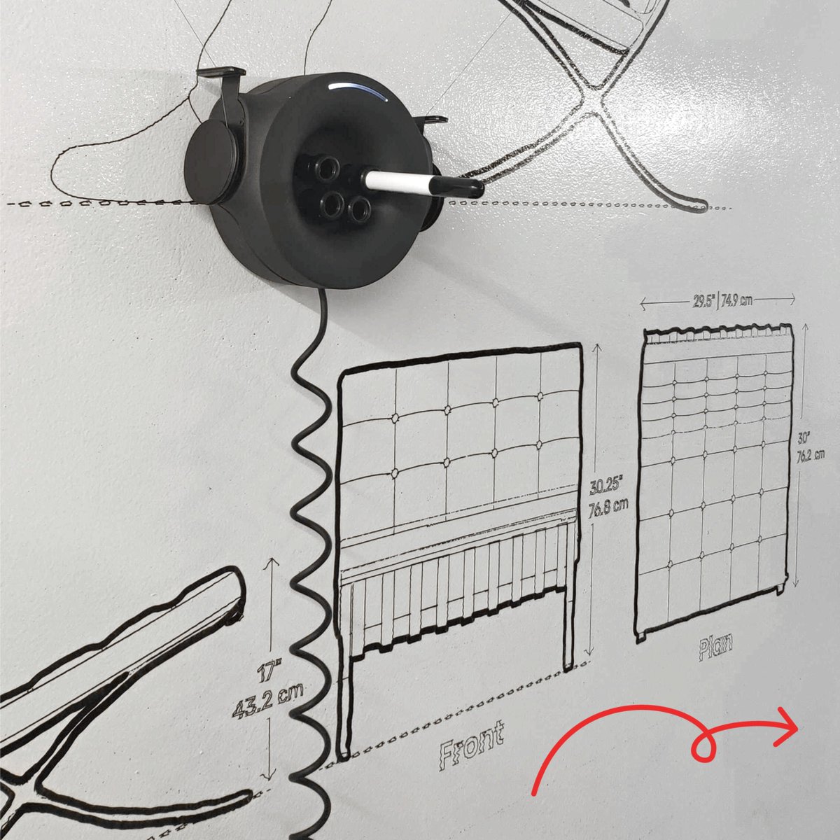 Scribit_Design's tweet image. Calling out all interior design enthusiasts: The #BarcelonaChair by #MiesVanDerRohe - a patent sketch, performed by Scribit on our Dry Erase paint with Whiteboard Markers 🪑