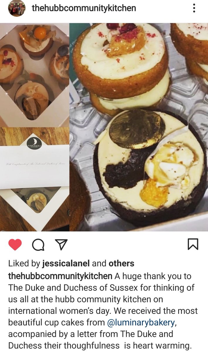 sussexdaily's tweet image. Oh, how sweet!  The #DukeandDuchessofSussex sent  cupcakes through #luminarybakery to women at #hubbcommunitykitchen on #internationalwomensday.