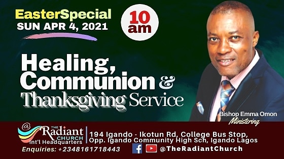 RadiantFamily's tweet photo. IT'S EASTER SPECIAL‼️
Experience the resurrection power of Christ at the EASTER HEALING, COMMUNION &amp; THANKSGIVING Service.
10AM | SUN APR 4, 2021
@ The Radiant Church Int'l Hq
194 Igando - Ikotun Rd, College Bus Igando. Lagos.
#Easter #TheCross #Healing
#Communion #Thanksgiving https://t.co/5hFEuc8Pu5