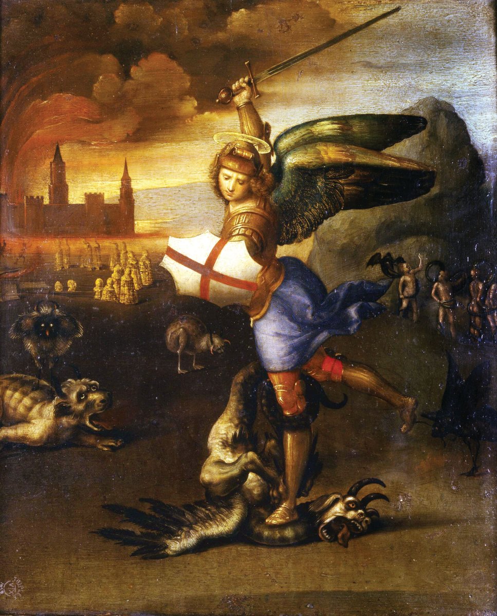 LuxemburgerC's tweet photo. Hope you are overwhelming the demons of your week just like Saint Michael! (Raphael: Saint Michael Overwhelming the Demon 1505) https://t.co/Nji6knfWdB