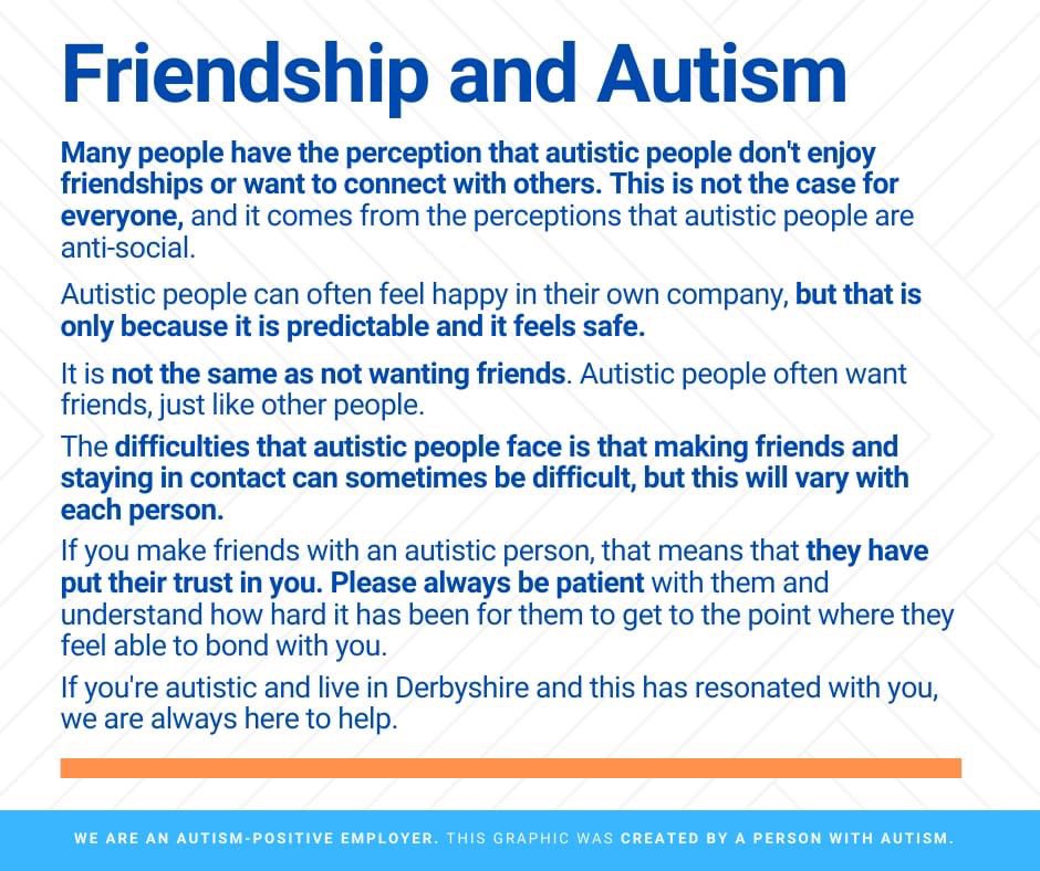 Derbyshire Autism Services (@derbysautism) on Twitter photo Friendship and #Autism. #AllTogetherForAutism #AutismAwarenessWeek #AutismAwarenessWeek2021 #NationalAutismWeek #WorldAutismAwarenessWeek 👇 Friendship and #Autism. #AllTogetherForAutism #AutismAwarenessWeek #AutismAwarenessWeek2021 #NationalAutismWeek #WorldAutismAwarenessWeek 👇
