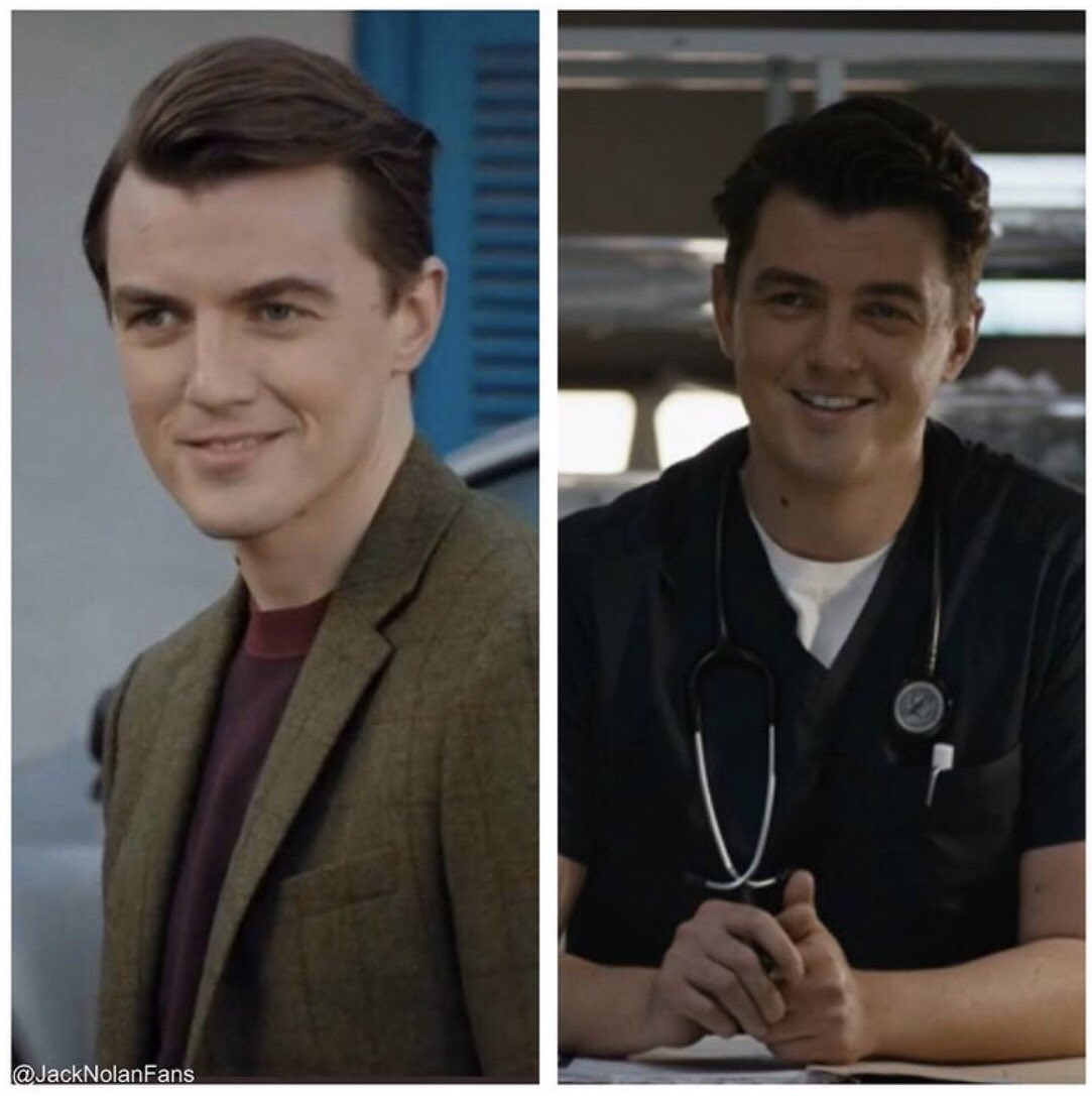 It was 2 years ago today that @nackjolan first graced our screens as Dr Will Noble on #Casualty.  In honour, we are posting his first and last pic from the show again. Hurry back to our screens, Jack, we miss you 😢
