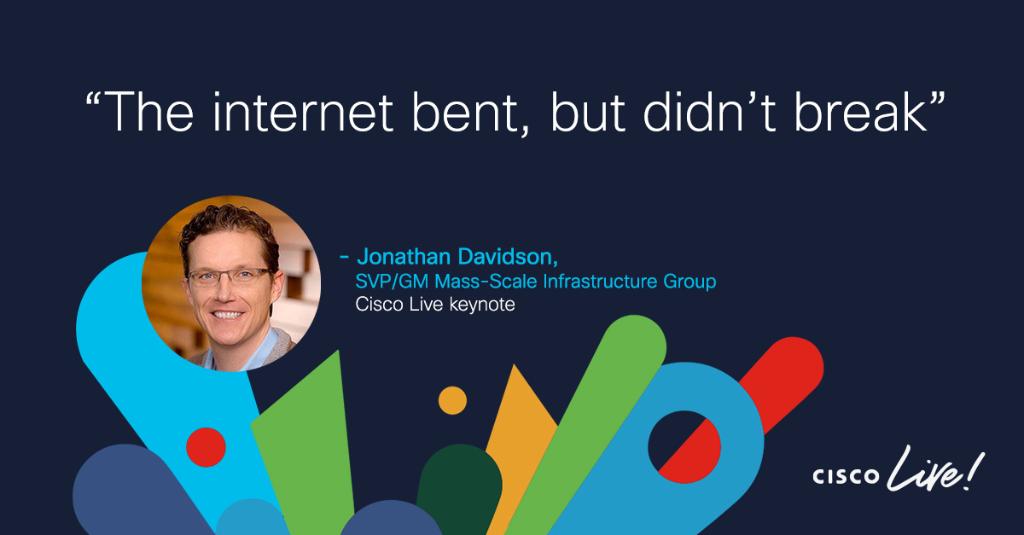 CiscoSP360's tweet photo. .@jonathandavidsn shares thoughts on the internet's resiliency this past year, in the #CiscoLive virtual keynote happening now. https://t.co/cPfyfKbHn2 https://t.co/ub5ElJ94SV