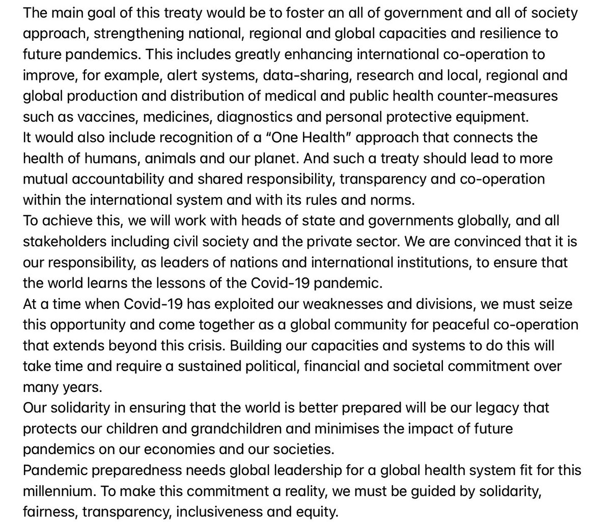 KvanOosterom's tweet photo. Dutch @MinPres Mark Rutte joins other world leaders in pleading for a new international treaty for pandemic preparedness and response. 
Text here: https://t.co/hsEpIXa4Cq