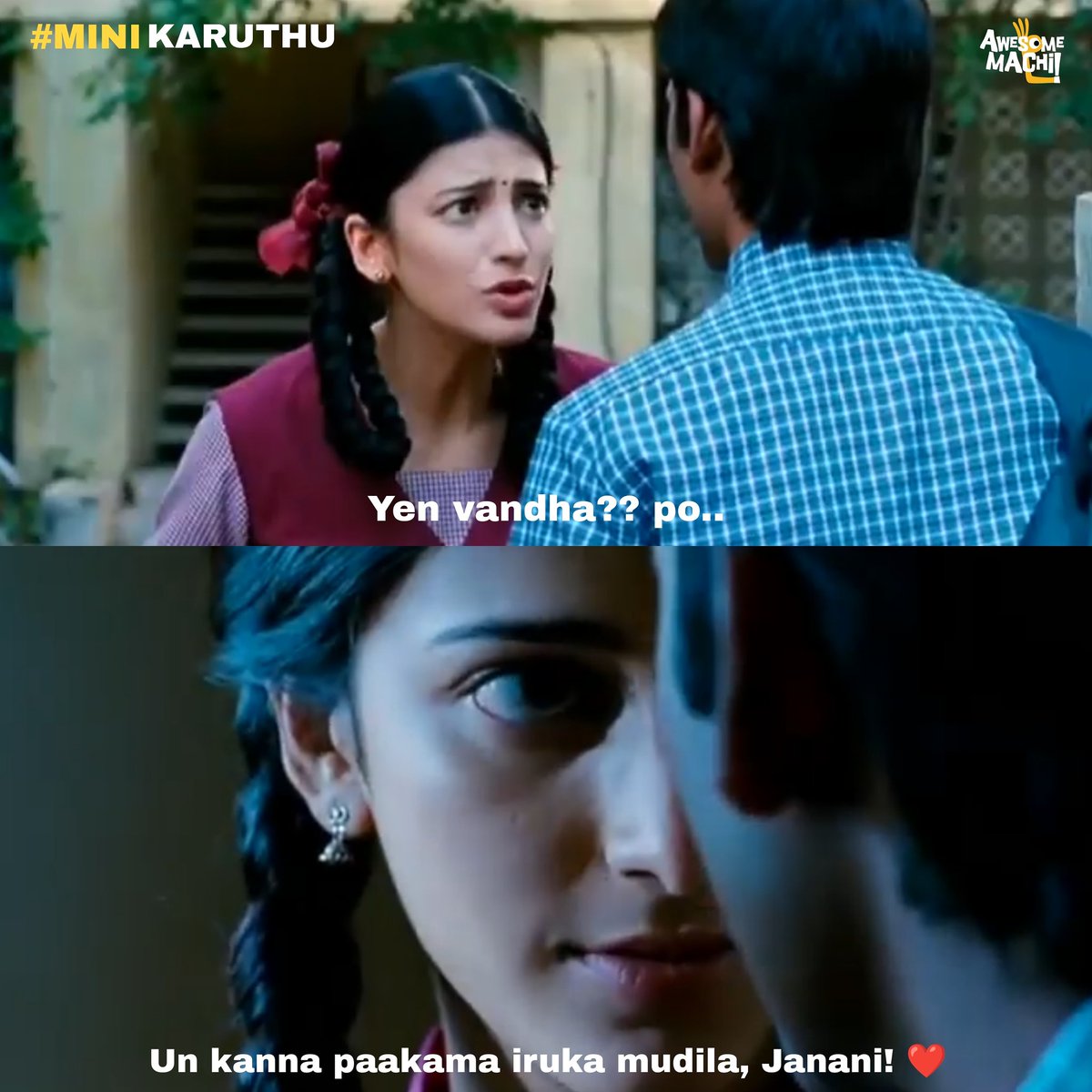 AwesomeMachi's tweet photo. Ram 💕 Janani
#9YearsOf3
.
.
@dhanushkraja @shrutihaasan @ash_r_dhanush
#MiniKaruthu #AwesomeMachi https://t.co/1SIcBAkYlX