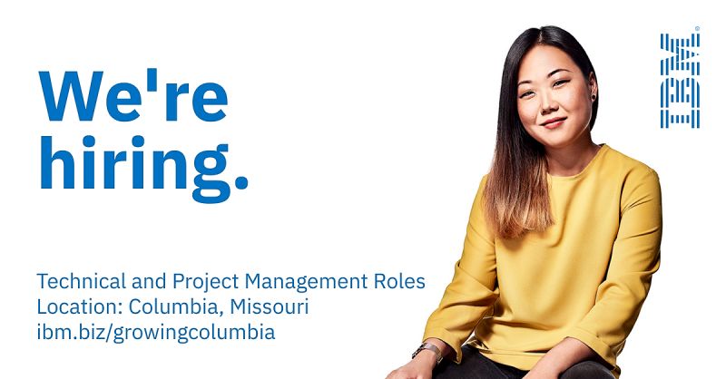 Jennifer_IBM's tweet photo. Here we grow again... @IBM is hiring early professionals in #Columbia, MO! Visit https://t.co/poOg6PXlBp and apply today! #IBM #hiring https://t.co/XiKr6b16e1