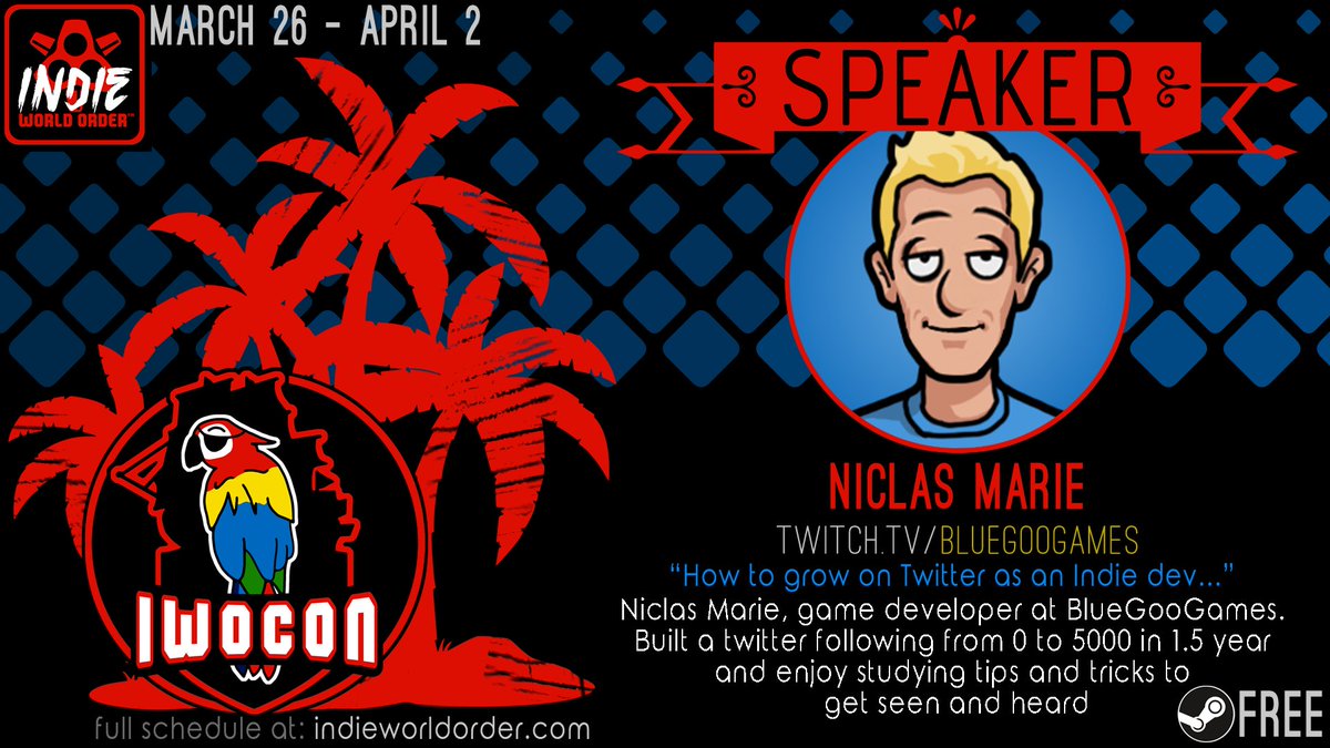🙌How to grow on Twitter as an #IndieDev whether you’re a #GameDev or a freelancer.

➡️twitch.tv/bluegoogames

🎮An #IWOCon presentation with Niclas Marie <a href="/bluegoogames/">BlueGooGames 🍔 Space Chef - Wishlist on Steam!</a>

⏰Starting in a few (10:00 AM PST)!

#IndieGame