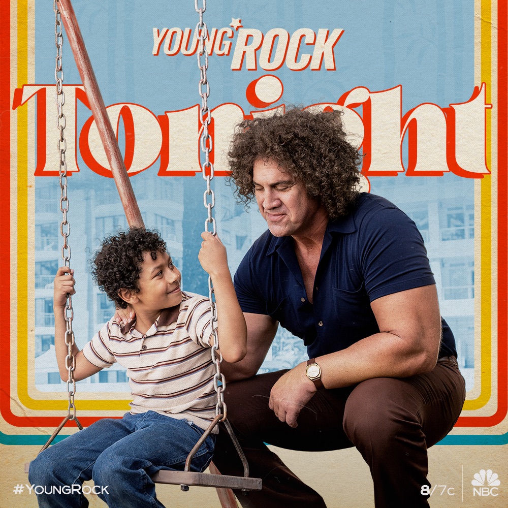 TheRock's tweet image. The 8th Wonder of the World &amp;amp; the punk scrub known as lil’ Dewey. 

Andre was a hero of mine. 
And for some reason he took a liking to me too &amp;amp; always treated me like his own son. Maybe because we both had afros✊🏾🤣

Very special #YoungRock TONIGHT-@NBC 8/7c.

#MyDayWithAndre🖤