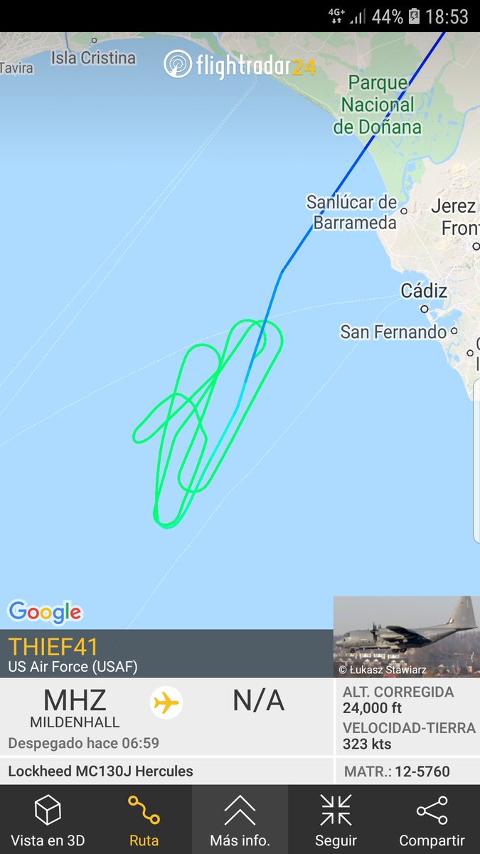 MilRadar's tweet photo. 🇺🇸 #USAF MC-130J Hércules 12-5760 del #67thSOS en la vertical de #Bilbao tras operar en el Golfo de #Cádiz y regresar a @RAFMildenhall https://t.co/igyHa09c8b