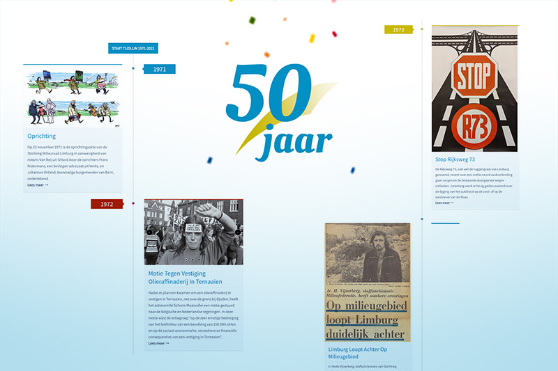 De Natuur en Milieufederatie Limburg bestaat 50 jaar! Een mooi #jubileum om samen met onze achterban en alle natuurliefhebbers in Limburg te vieren. Met een digitale tijdlijn blikken we terug op een halve eeuw milieubeweging in onze provincie. Kijk op 50jaarnatuurlijk.nl