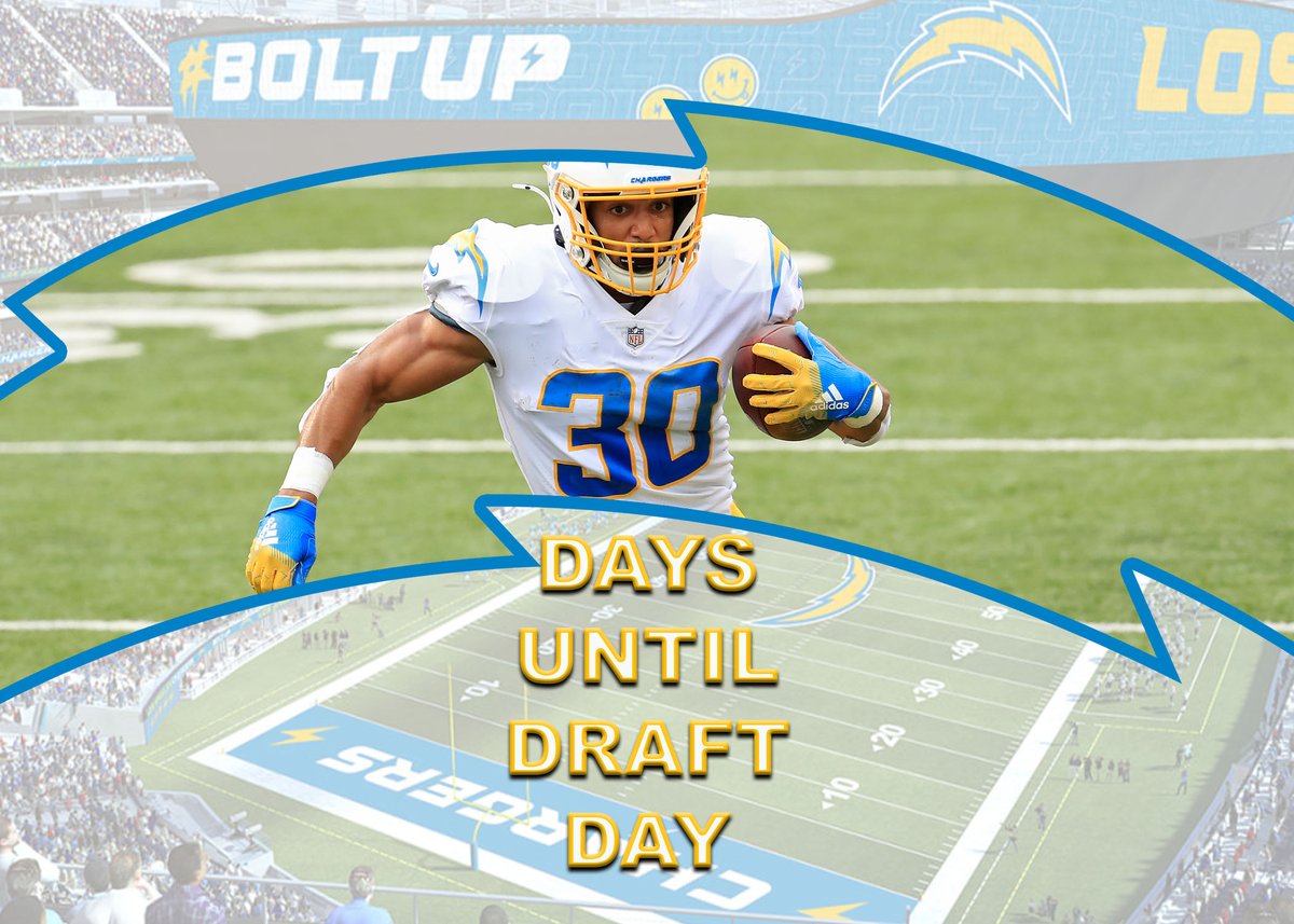 ZacAlfers's tweet photo. The ⏰🔻 continues!

How many air guitar TD celebrations are we going to get from Ekeler this season?!? ⚡️🎸🏈

#Chargers #BoltFam #BoltUp #NFLDraft https://t.co/mKkDrmrdbT