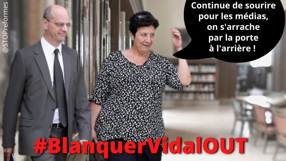 STOP réformes Blanquer (@stopreformes) on Twitter photo ❌ Détruire le service public d'Éducation et l'Enseignement supérieur, c'est le projet de <a href="/jmblanquer/">Jean-Michel Blanquer</a> et <a href="/VidalFrederique/">Frédérique Vidal</a>, pas le nôtre !
#BlanquerVidalOUT immédiatement ! ❌ Détruire le service public d'Éducation et l'Enseignement supérieur, c'est le projet de <a href="/jmblanquer/">Jean-Michel Blanquer</a> et <a href="/VidalFrederique/">Frédérique Vidal</a>, pas le nôtre !
#BlanquerVidalOUT immédiatement !