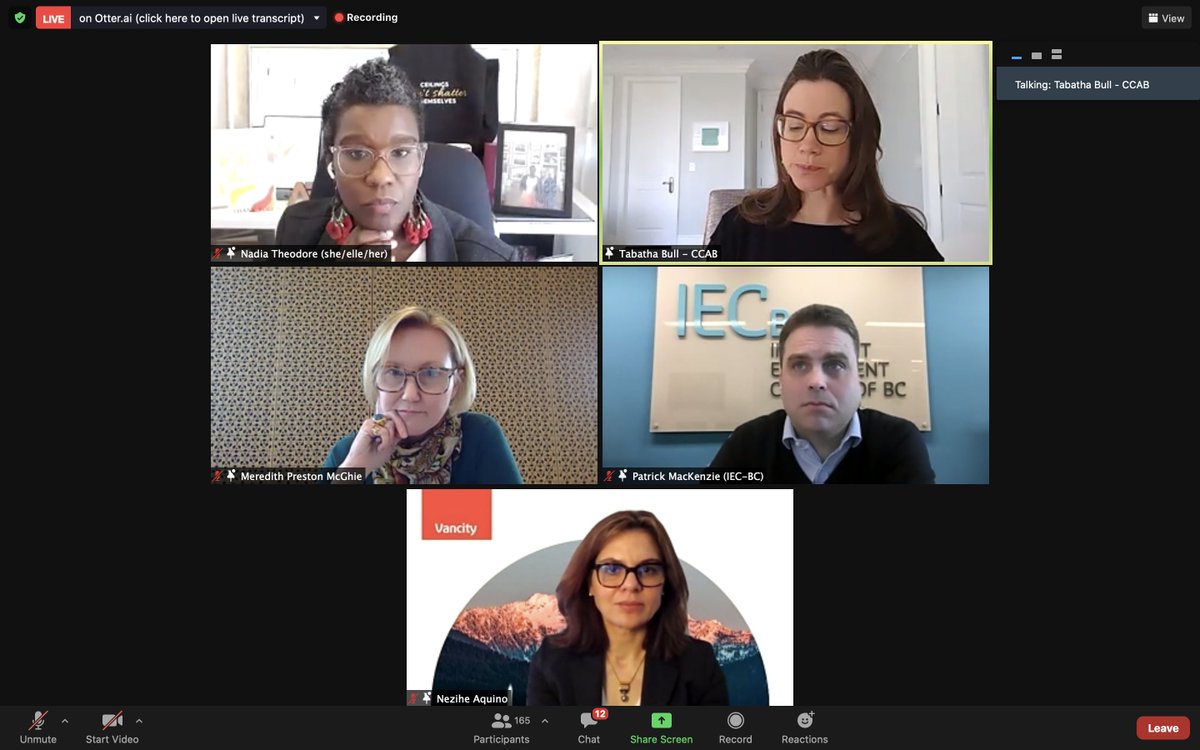 sobhanajm9's tweet photo. @inclusionprjct& @ExcellenceCan's #employmentequity2021 partnership roundtable panel with @Nadia_Theodore, @MeredithGCP, @Patrick Mackenzie, IECBC& Vancity's CRO Nezihe Aquino; moderated by @BullTabatha
#movingwiththedata, #theinclusionproject https://t.co/rWTYSTzdJB