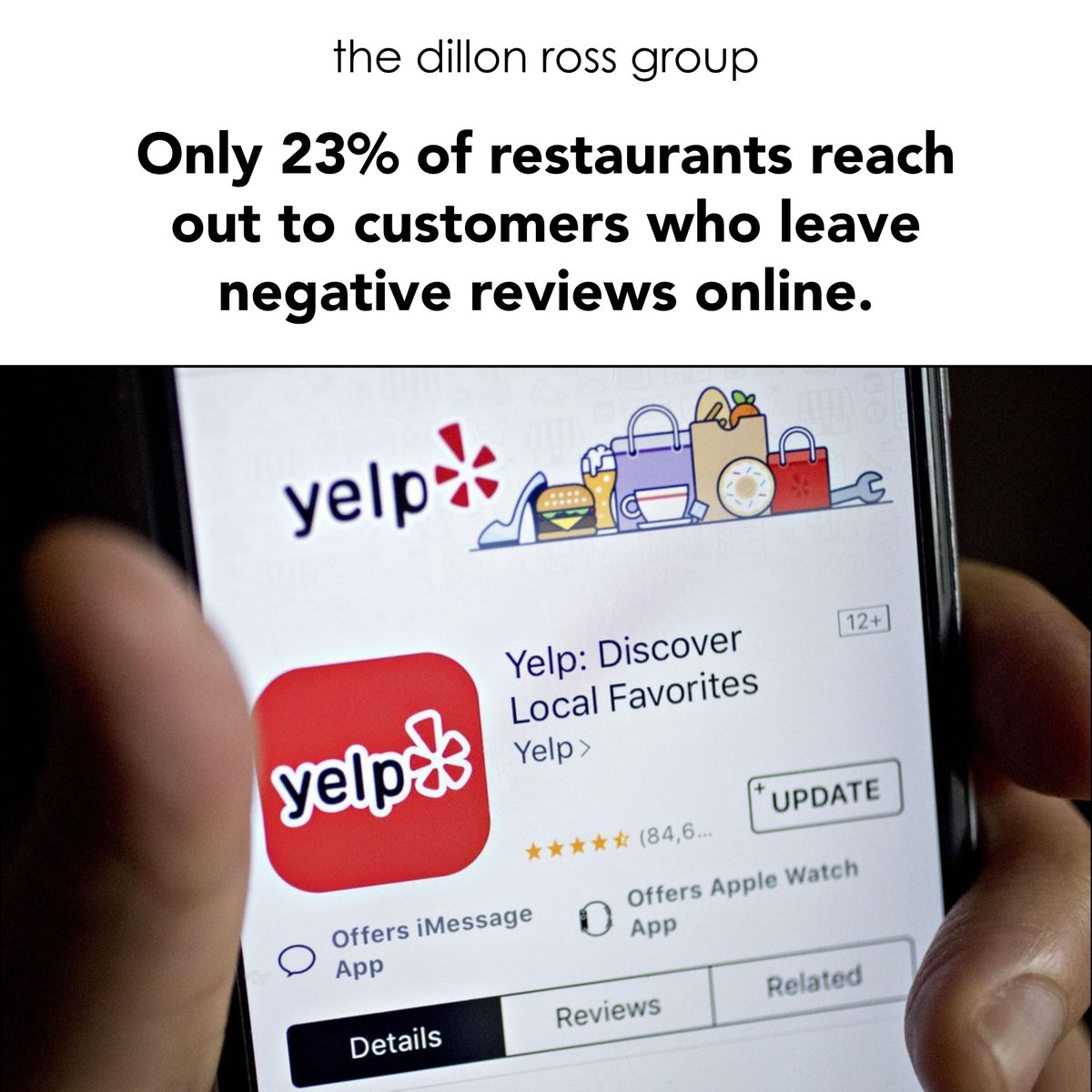 dillonrossgroup's tweet photo. With 85% of consumers checking the internet before making a purchase, and 35% of diners relying on online reviews to choose a new restaurant, managing your online reputation is something every restaurant should take seriously. https://t.co/Af8lLA7jSs