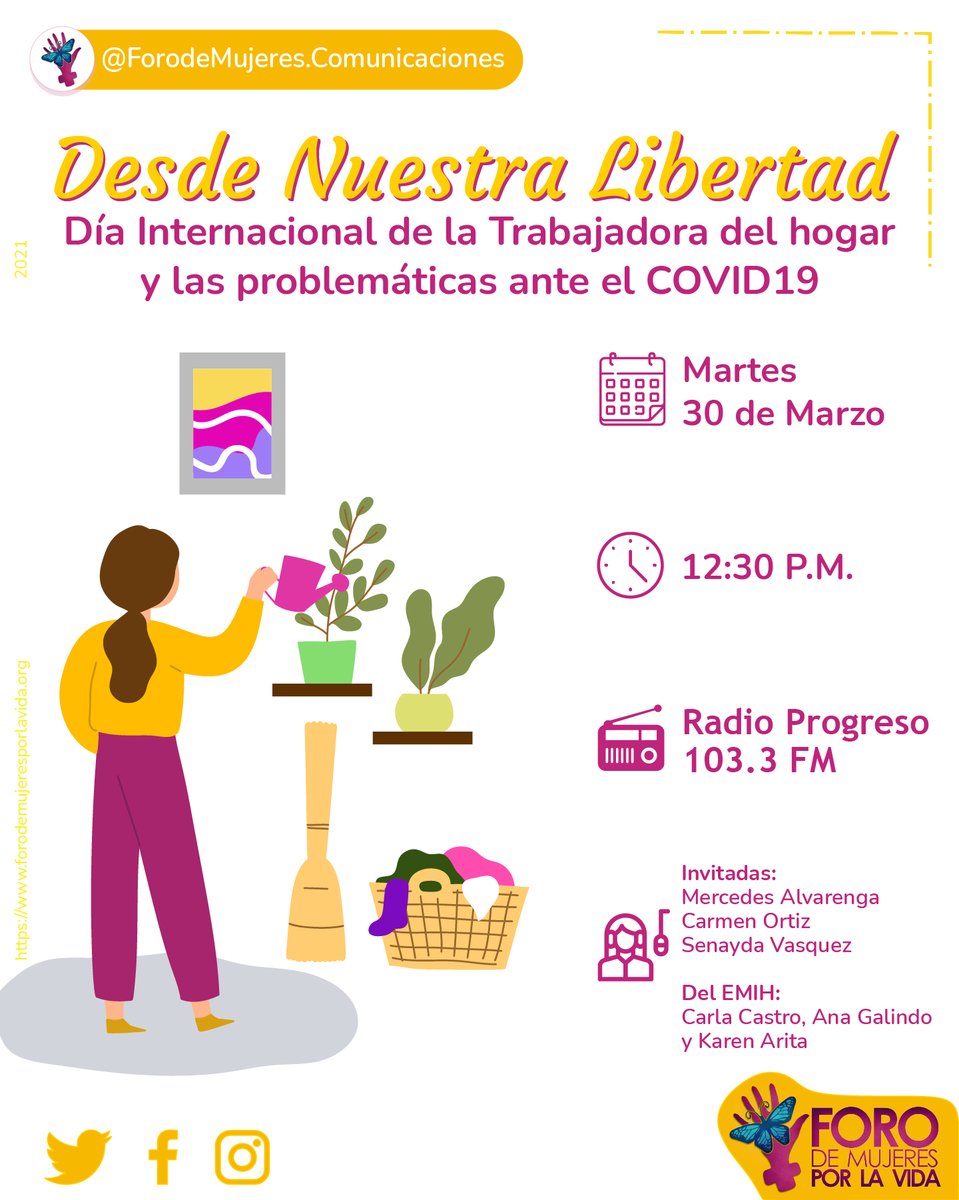 ForoDeMujeres_'s tweet photo. 🟢Programa radial: Desde Nuestra Libertad 🎙📻
 
El tema de hoy es en conmemoración al día internacional de la trabajadora del hogar y las problemáticas ante el COVID19

⌚️12:30 del medio día.

📌Sintonízanos en https://t.co/tsfTxwEFt0

¡Compártelo con las compañeras! https://t.co/qBsKeBZybT