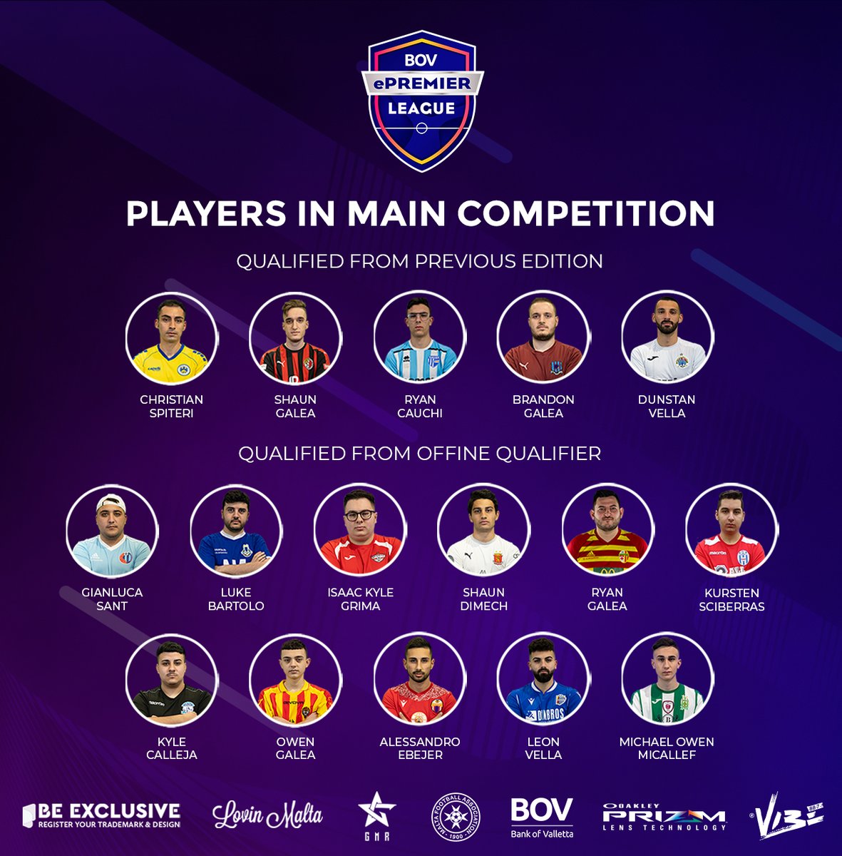 MaltaePL's tweet photo. The 1⃣6⃣ players 🙋♂️ who will be battling it out 🎮 in the Main Competition of the BOV ePremier League 2020/21 ⚽ https://t.co/4j5Gpa3koB