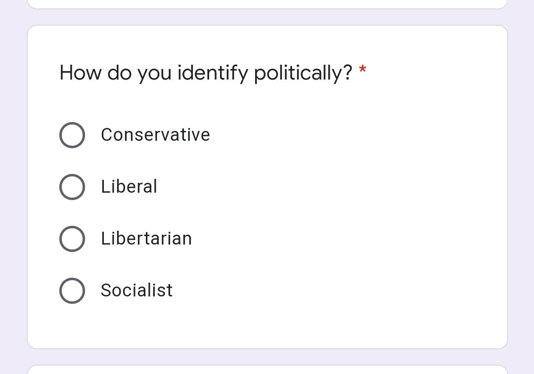 HartleyWVU's tweet photo. what am I supposed to choose? I don't politically identify as any of these 😭 https://t.co/QP1IFDR3WC