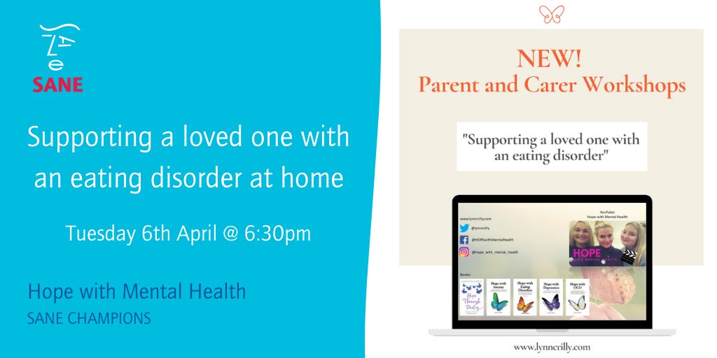 Join our champions <a href="/LynnCrilly/">Lynn Crilly 🦋</a>, <a href="/CharlotteCrilly/">Charlotte Crilly 💕</a> &amp; @sammyjadecrillyat their parent and carer workshop on April 6th about eating disorders. They will be discussing warning signs to look out for, tips to help you cope and much more. Get your tickets today: bit.ly/31z0cwh
